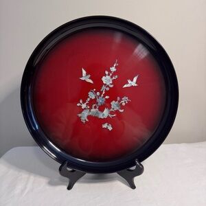 Vintage Black Laquarware Tray, With Mother Of Pearl Inlay,  Made In Japan .